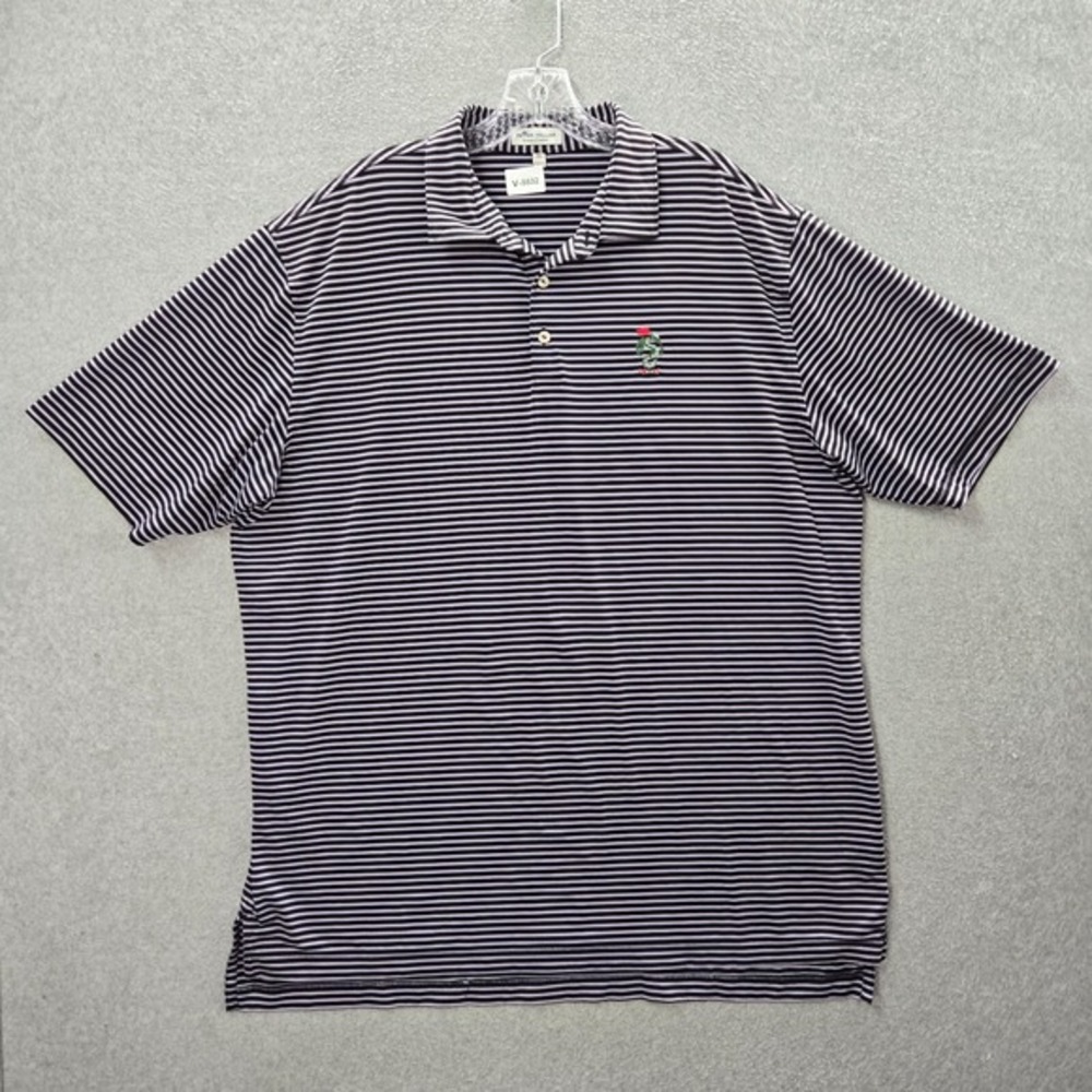 Peter Millar Men Polo Shirt XL Black Striped Golf Summer Comfort Short Sleeve